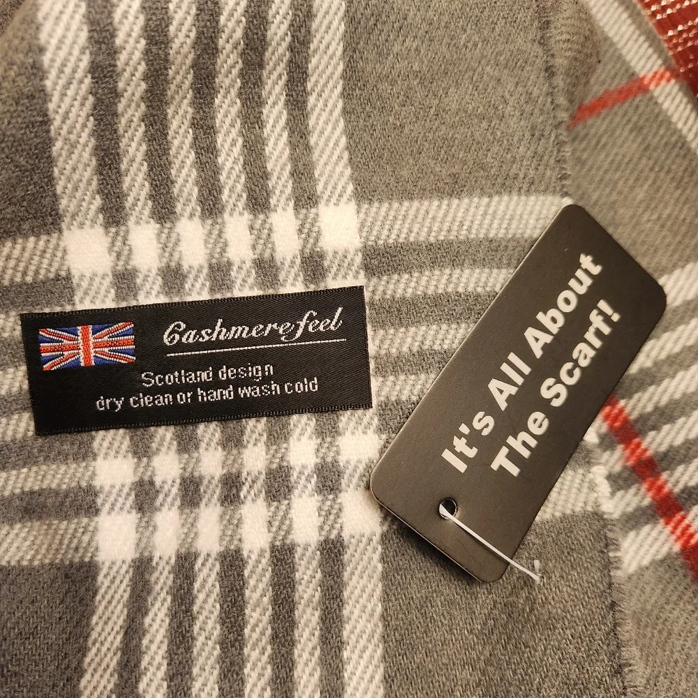 All About The Scarf Gray and Red Plaid Men's Scarf New